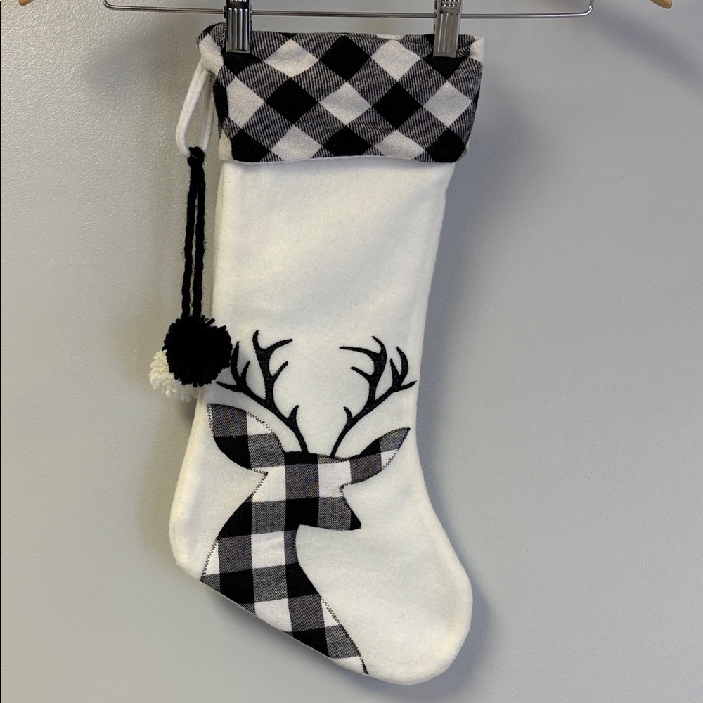 Black & White Buffalo Plaid Reindeer Holiday Stocking